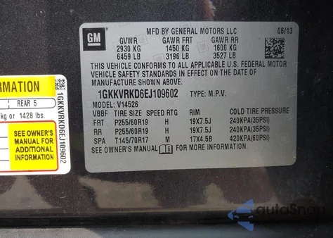 2014 GMC Acadia Slt-1 from USA, damaged, VIN 1GKKVRKD6EJ109602